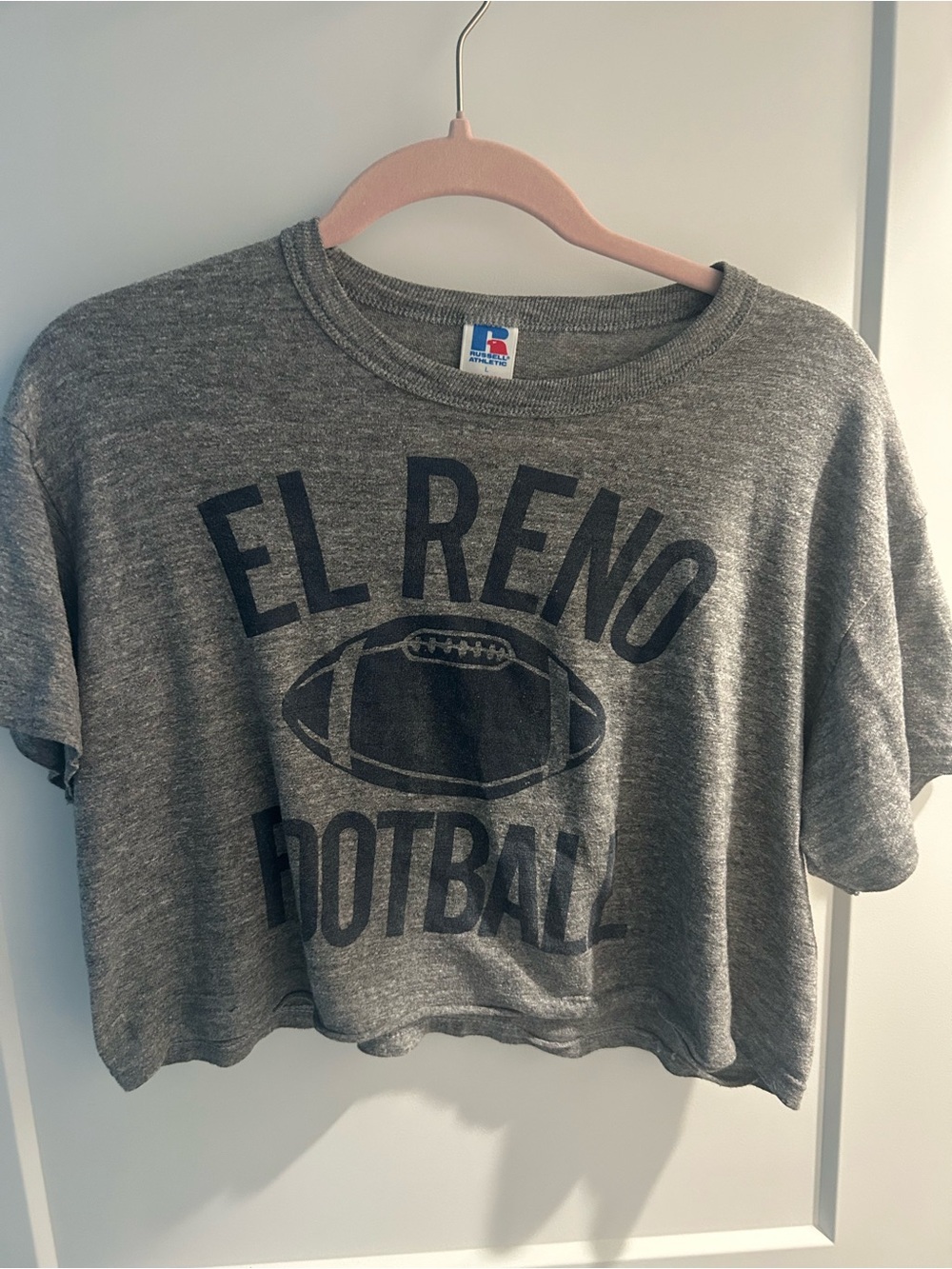 Russell Athletic Gray Crop Tee with 'El Reno Football' Graphic